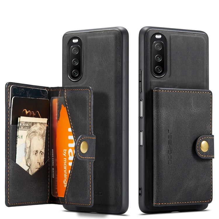 JEEHOOD Detachable 2-in-1 Leather Coated TPU Phone Case with Magnetic Clasp Wallet Design for Sony Xperia 10 III 5G - Black