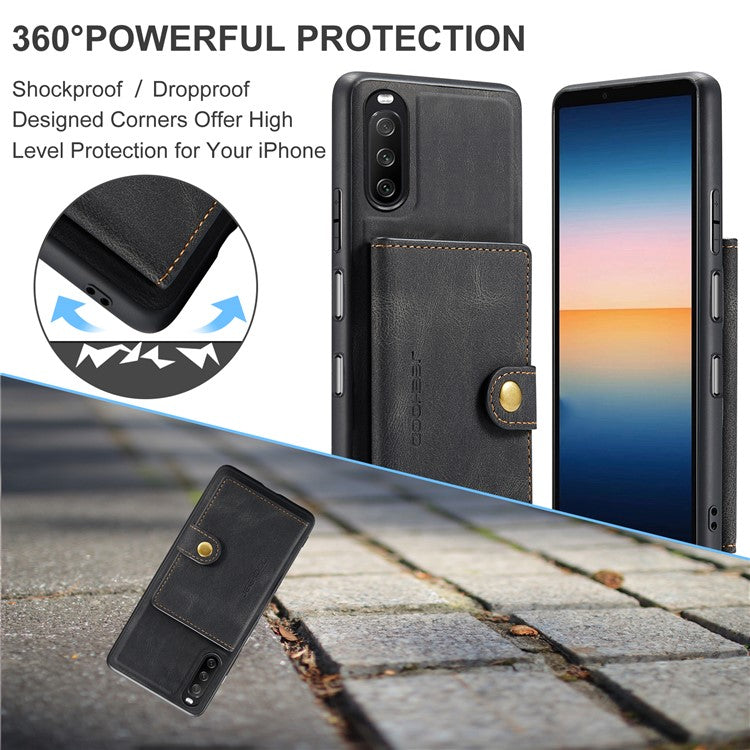 JEEHOOD Detachable 2-in-1 Leather Coated TPU Phone Case with Magnetic Clasp Wallet Design for Sony Xperia 10 III 5G - Black