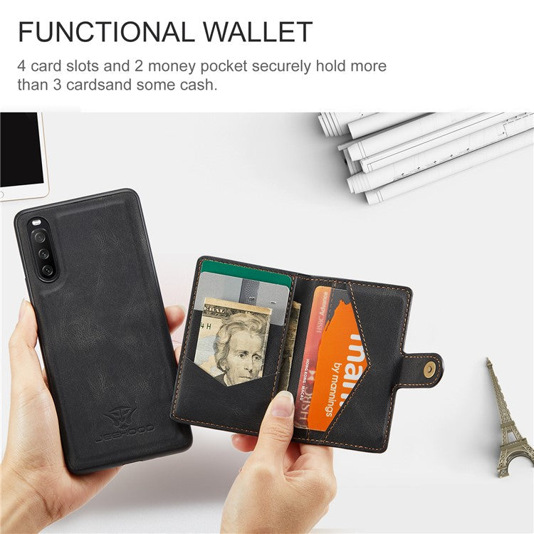 JEEHOOD Detachable 2-in-1 Leather Coated TPU Phone Case with Magnetic Clasp Wallet Design for Sony Xperia 10 III 5G - Black