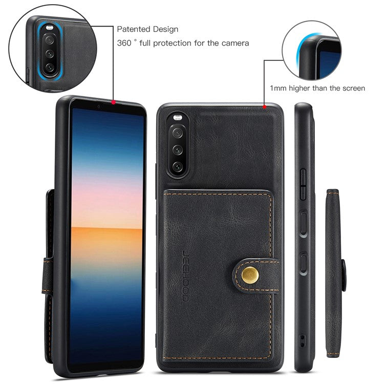 JEEHOOD Detachable 2-in-1 Leather Coated TPU Phone Case with Magnetic Clasp Wallet Design for Sony Xperia 10 III 5G - Black
