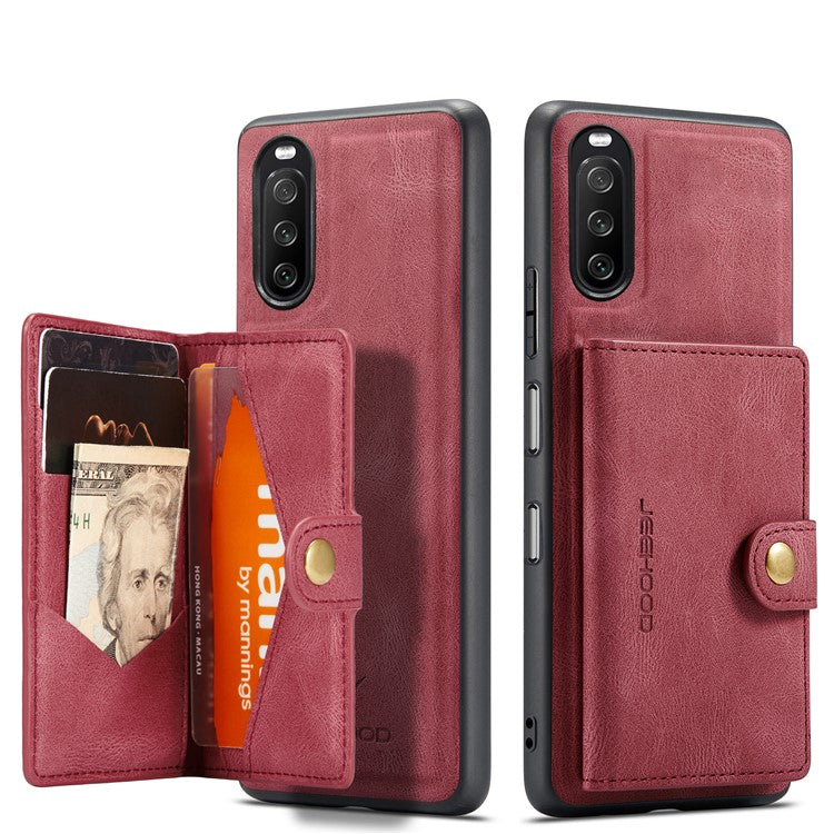 JEEHOOD Detachable 2-in-1 Leather Coated TPU Phone Case with Magnetic Clasp Wallet Design for Sony Xperia 10 III 5G - Red