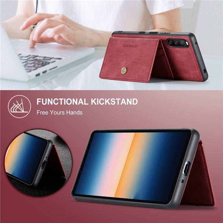 JEEHOOD Detachable 2-in-1 Leather Coated TPU Phone Case with Magnetic Clasp Wallet Design for Sony Xperia 10 III 5G - Red