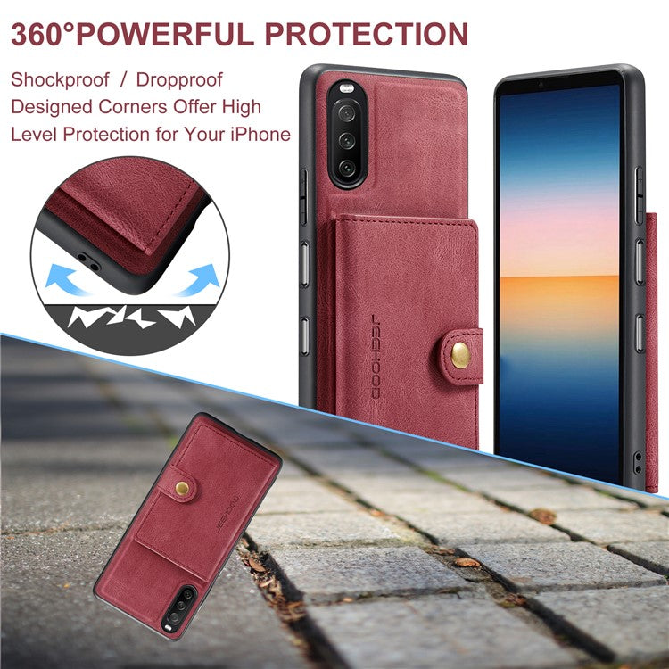 JEEHOOD Detachable 2-in-1 Leather Coated TPU Phone Case with Magnetic Clasp Wallet Design for Sony Xperia 10 III 5G - Red