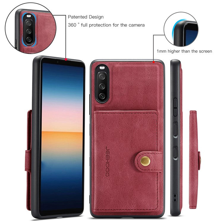 JEEHOOD Detachable 2-in-1 Leather Coated TPU Phone Case with Magnetic Clasp Wallet Design for Sony Xperia 10 III 5G - Red