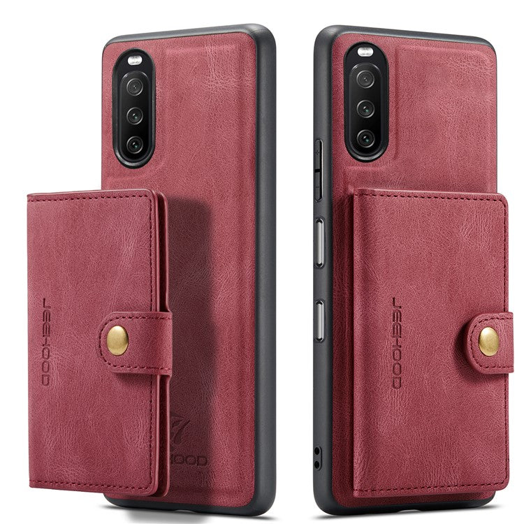 JEEHOOD Detachable 2-in-1 Leather Coated TPU Phone Case with Magnetic Clasp Wallet Design for Sony Xperia 10 III 5G - Red