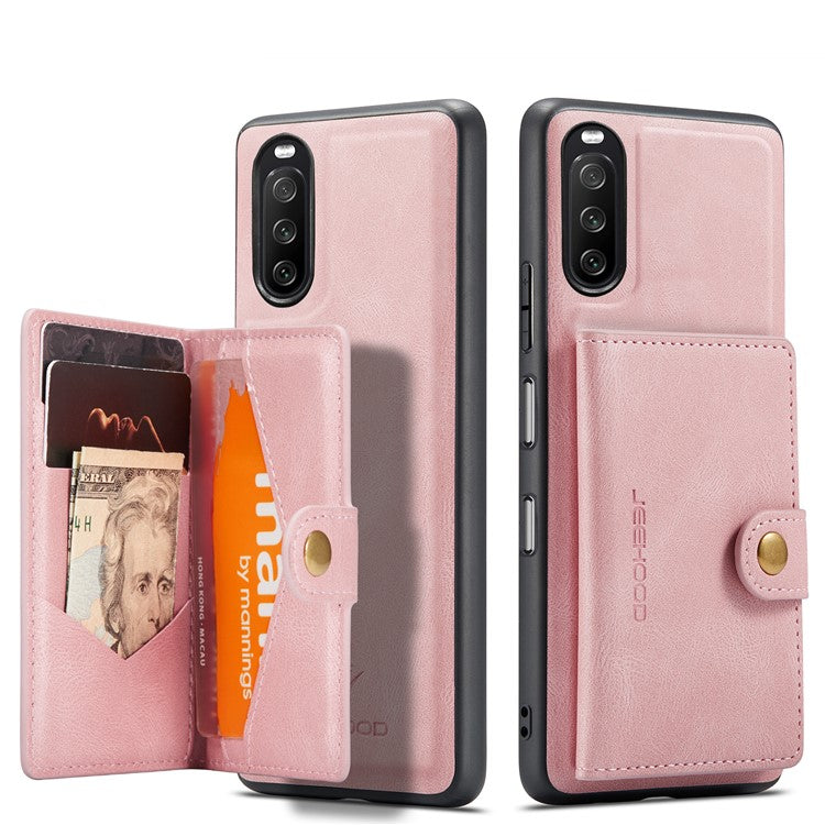 JEEHOOD Detachable 2-in-1 Leather Coated TPU Phone Case with Magnetic Clasp Wallet Design for Sony Xperia 10 III 5G - Rose Gold