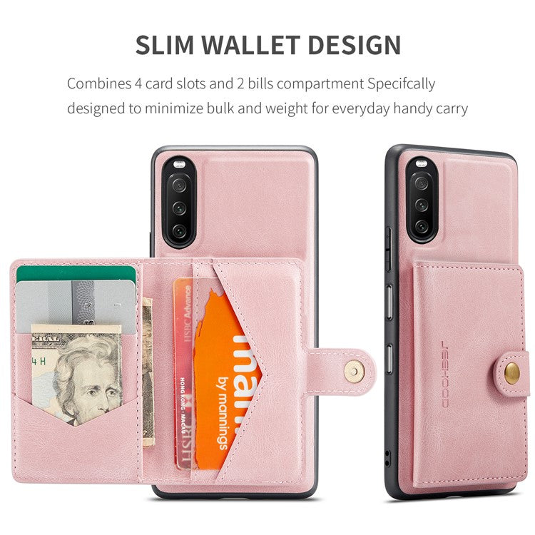 JEEHOOD Detachable 2-in-1 Leather Coated TPU Phone Case with Magnetic Clasp Wallet Design for Sony Xperia 10 III 5G - Rose Gold
