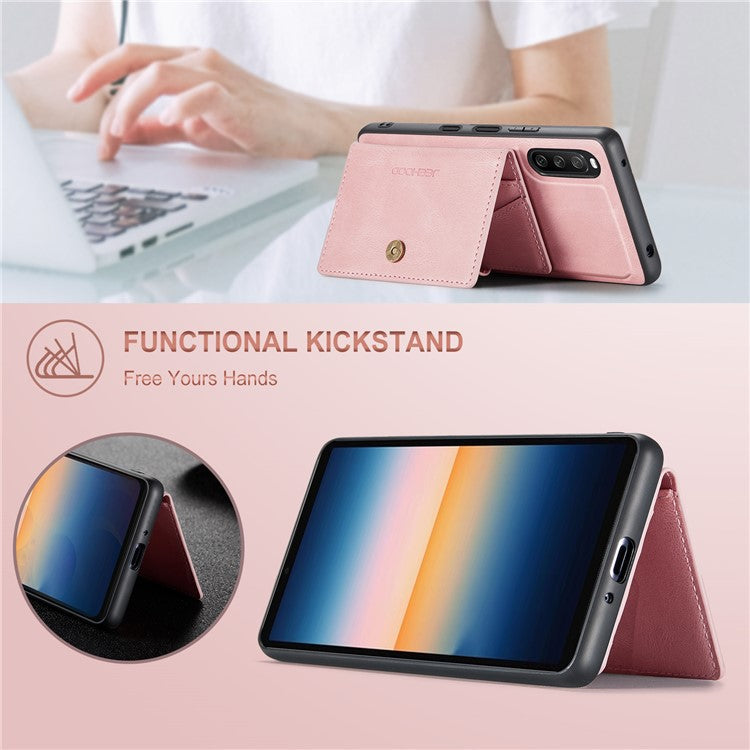 JEEHOOD Detachable 2-in-1 Leather Coated TPU Phone Case with Magnetic Clasp Wallet Design for Sony Xperia 10 III 5G - Rose Gold