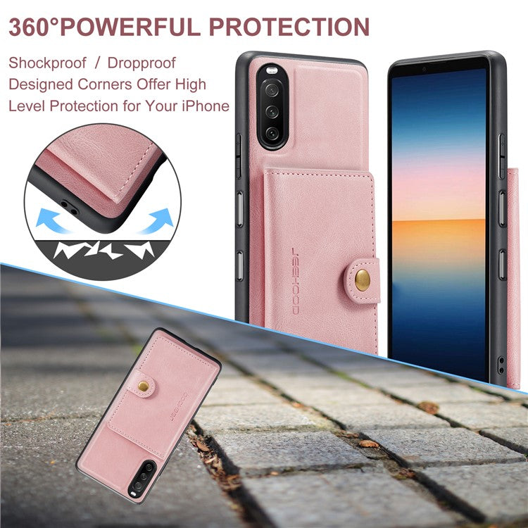 JEEHOOD Detachable 2-in-1 Leather Coated TPU Phone Case with Magnetic Clasp Wallet Design for Sony Xperia 10 III 5G - Rose Gold