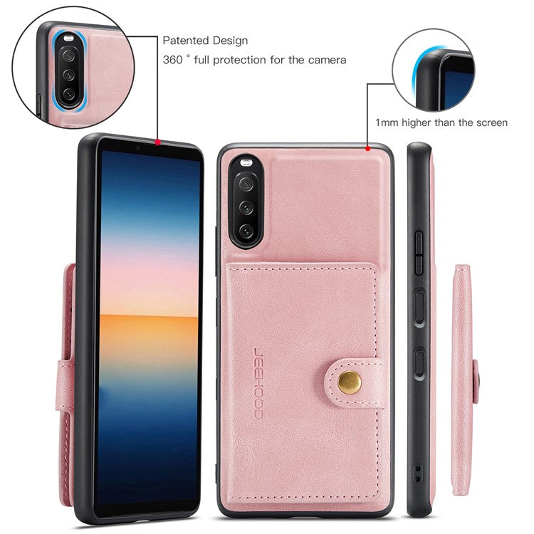 JEEHOOD Detachable 2-in-1 Leather Coated TPU Phone Case with Magnetic Clasp Wallet Design for Sony Xperia 10 III 5G - Rose Gold