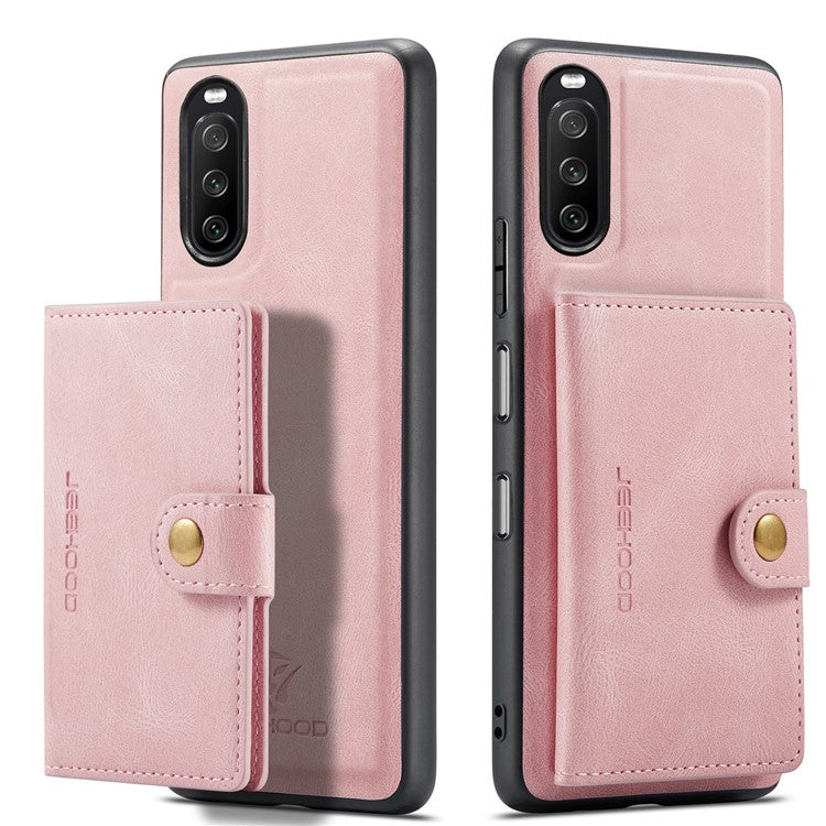 JEEHOOD Detachable 2-in-1 Leather Coated TPU Phone Case with Magnetic Clasp Wallet Design for Sony Xperia 10 III 5G - Rose Gold