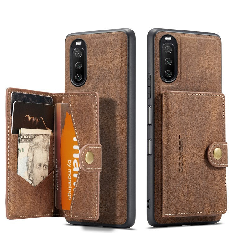 JEEHOOD Detachable 2-in-1 Leather Coated TPU Phone Case with Magnetic Clasp Wallet Design for Sony Xperia 10 III 5G - Brown