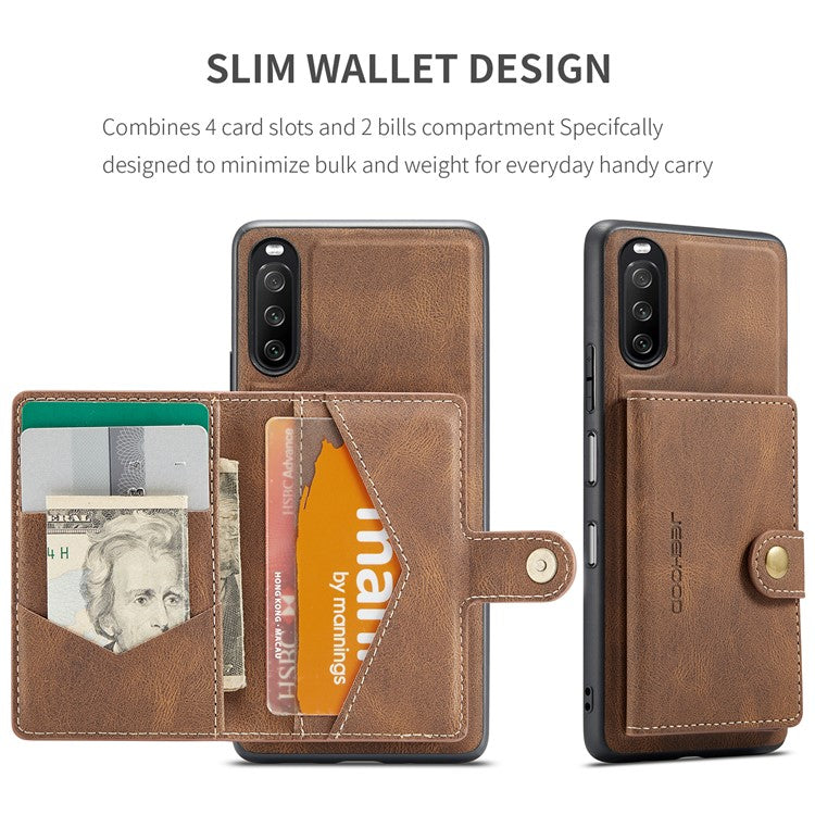JEEHOOD Detachable 2-in-1 Leather Coated TPU Phone Case with Magnetic Clasp Wallet Design for Sony Xperia 10 III 5G - Brown