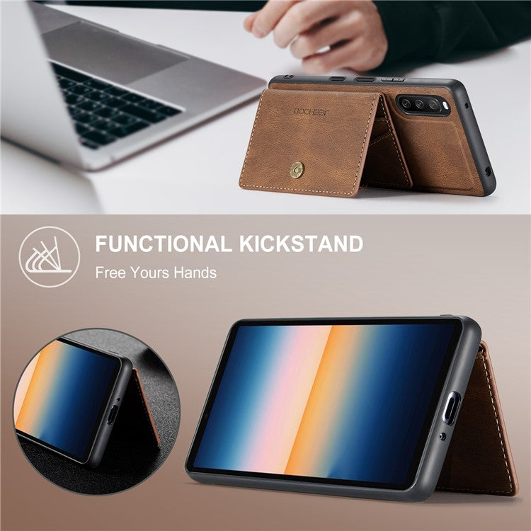 JEEHOOD Detachable 2-in-1 Leather Coated TPU Phone Case with Magnetic Clasp Wallet Design for Sony Xperia 10 III 5G - Brown