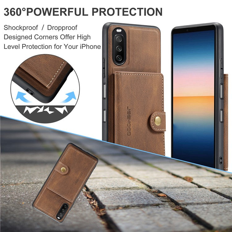 JEEHOOD Detachable 2-in-1 Leather Coated TPU Phone Case with Magnetic Clasp Wallet Design for Sony Xperia 10 III 5G - Brown