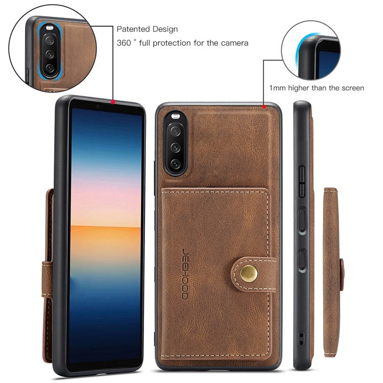 JEEHOOD Detachable 2-in-1 Leather Coated TPU Phone Case with Magnetic Clasp Wallet Design for Sony Xperia 10 III 5G - Brown