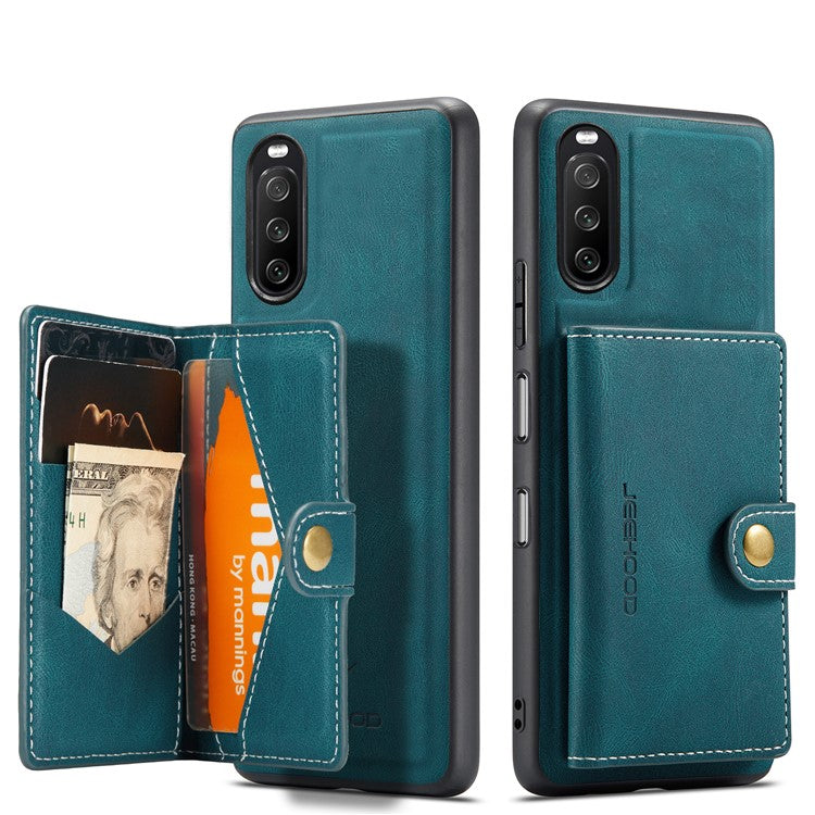 JEEHOOD Detachable 2-in-1 Leather Coated TPU Phone Case with Magnetic Clasp Wallet Design for Sony Xperia 10 III 5G - Green