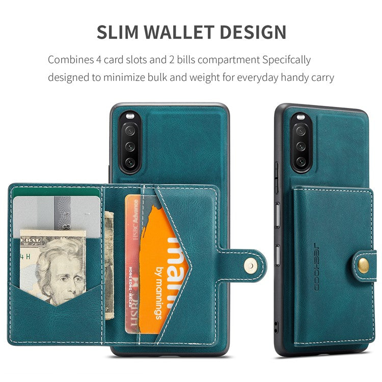 JEEHOOD Detachable 2-in-1 Leather Coated TPU Phone Case with Magnetic Clasp Wallet Design for Sony Xperia 10 III 5G - Green