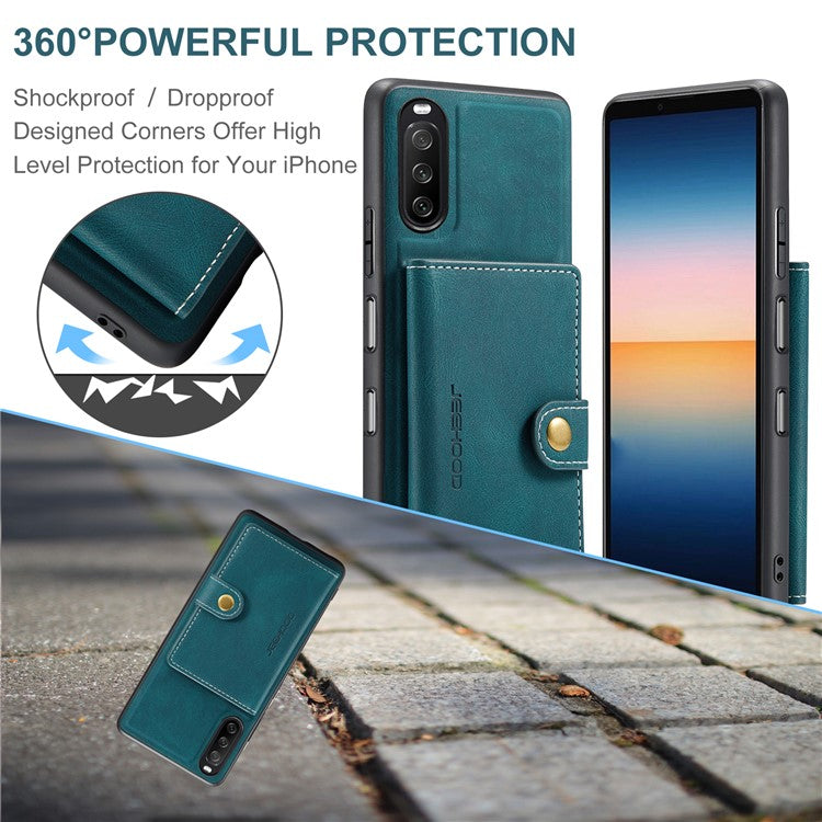 JEEHOOD Detachable 2-in-1 Leather Coated TPU Phone Case with Magnetic Clasp Wallet Design for Sony Xperia 10 III 5G - Green
