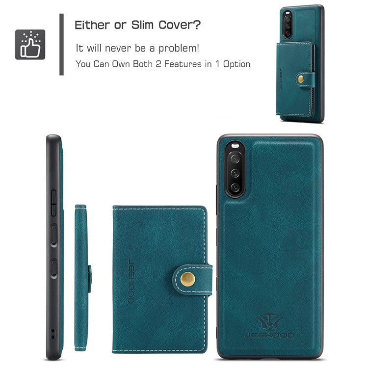 JEEHOOD Detachable 2-in-1 Leather Coated TPU Phone Case with Magnetic Clasp Wallet Design for Sony Xperia 10 III 5G - Green
