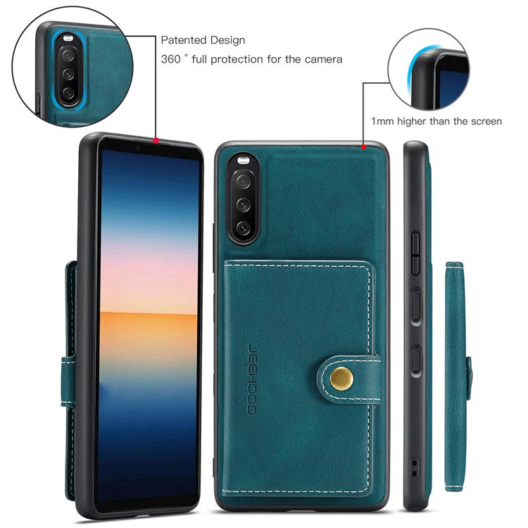 JEEHOOD Detachable 2-in-1 Leather Coated TPU Phone Case with Magnetic Clasp Wallet Design for Sony Xperia 10 III 5G - Green