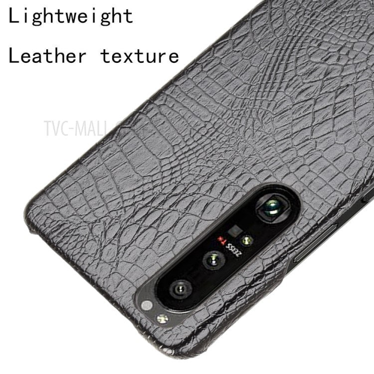 Crocodile Texture Phone Case for Sony Xperia 1 III 5G, Leather Coated Hard PC Phone Cover - Black