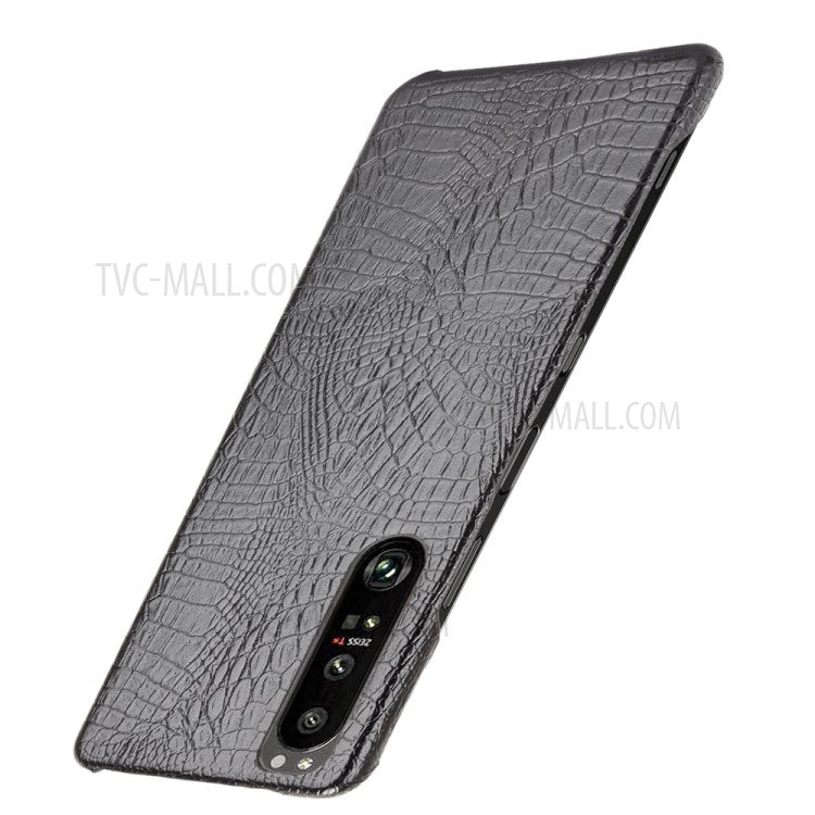 Crocodile Texture Phone Case for Sony Xperia 1 III 5G, Leather Coated Hard PC Phone Cover - Black