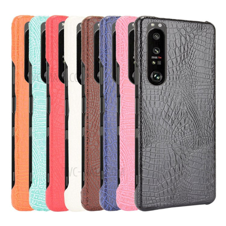 Crocodile Texture Phone Case for Sony Xperia 1 III 5G, Leather Coated Hard PC Phone Cover - Black