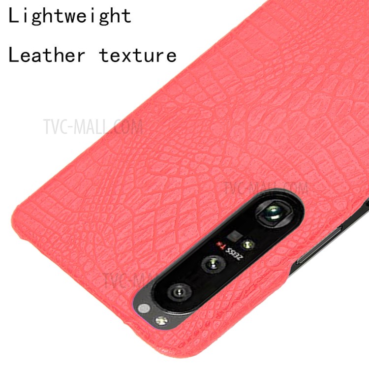 Crocodile Texture Phone Case for Sony Xperia 1 III 5G, Leather Coated Hard PC Phone Cover - Red