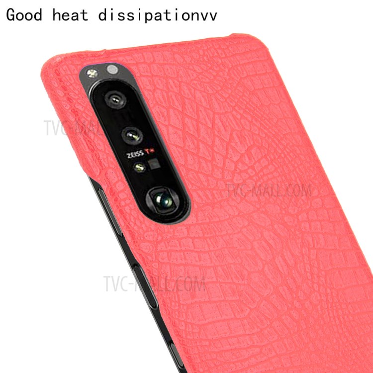Crocodile Texture Phone Case for Sony Xperia 1 III 5G, Leather Coated Hard PC Phone Cover - Red