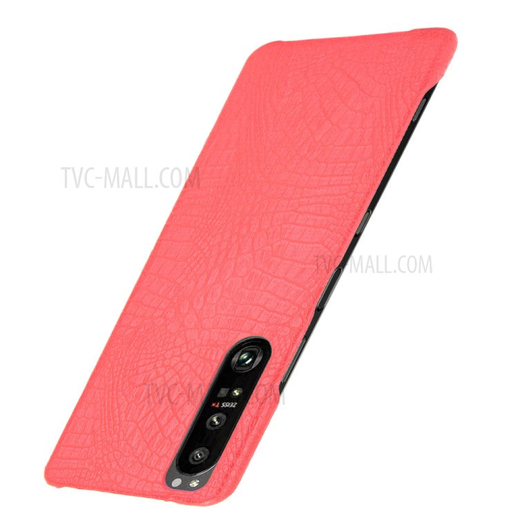 Crocodile Texture Phone Case for Sony Xperia 1 III 5G, Leather Coated Hard PC Phone Cover - Red