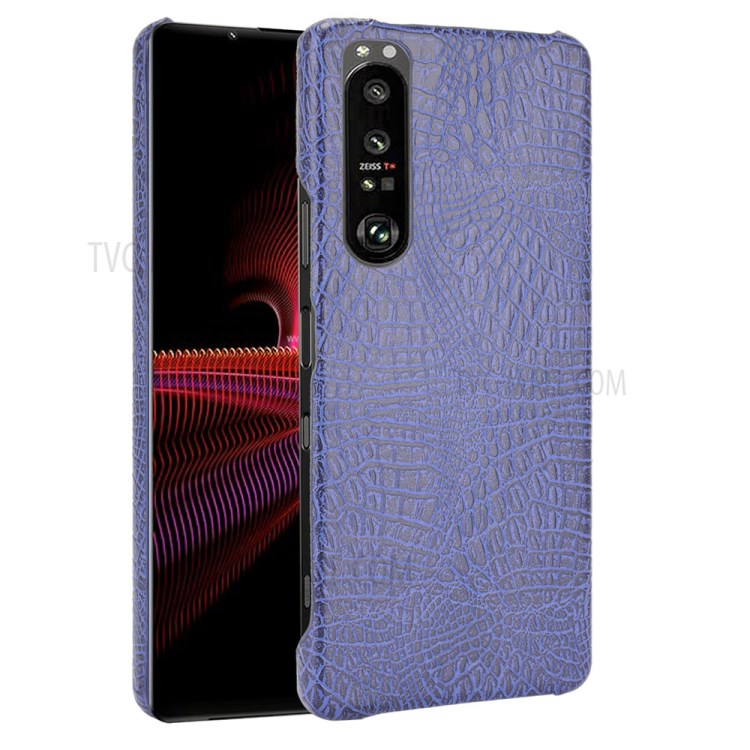 Crocodile Texture Phone Case for Sony Xperia 1 III 5G, Leather Coated Hard PC Phone Cover - Purple