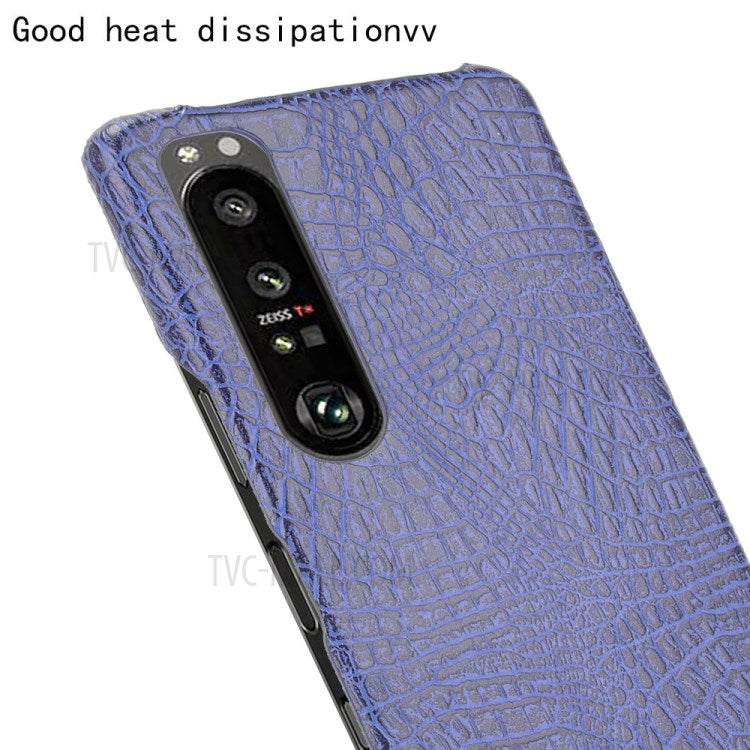 Crocodile Texture Phone Case for Sony Xperia 1 III 5G, Leather Coated Hard PC Phone Cover - Purple