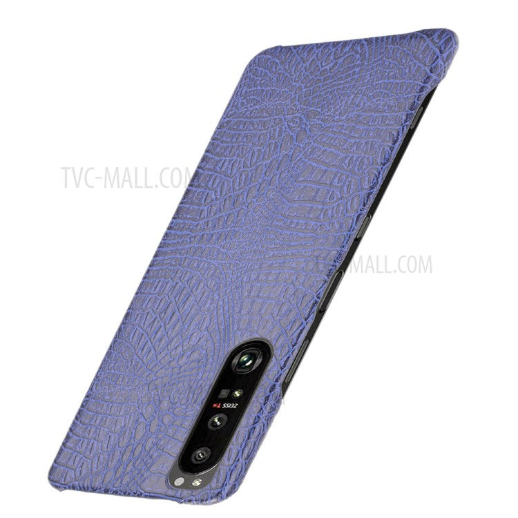 Crocodile Texture Phone Case for Sony Xperia 1 III 5G, Leather Coated Hard PC Phone Cover - Purple