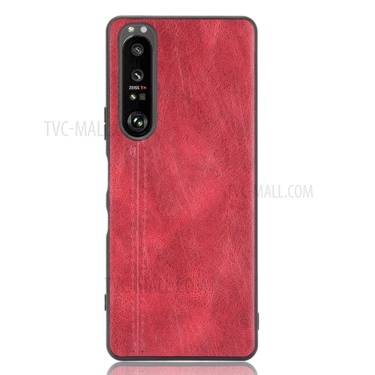 For Sony Sony Xperia 1 III 5G PU Leather Coated PC Mobile Case Litchi Texture Back Phone Cover - Red