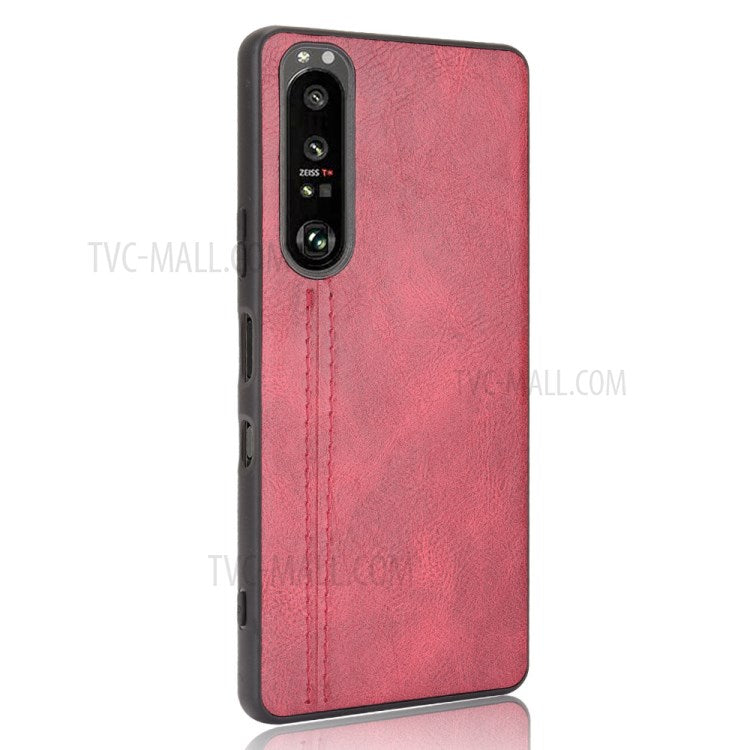 For Sony Sony Xperia 1 III 5G PU Leather Coated PC Mobile Case Litchi Texture Back Phone Cover - Red