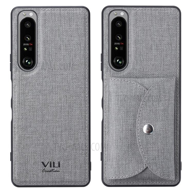 VILI T Series Leather Skin TPU Shell with Movable Magnetic-Absorbed Wallet for Sony Xperia 1 III 5G - Grey