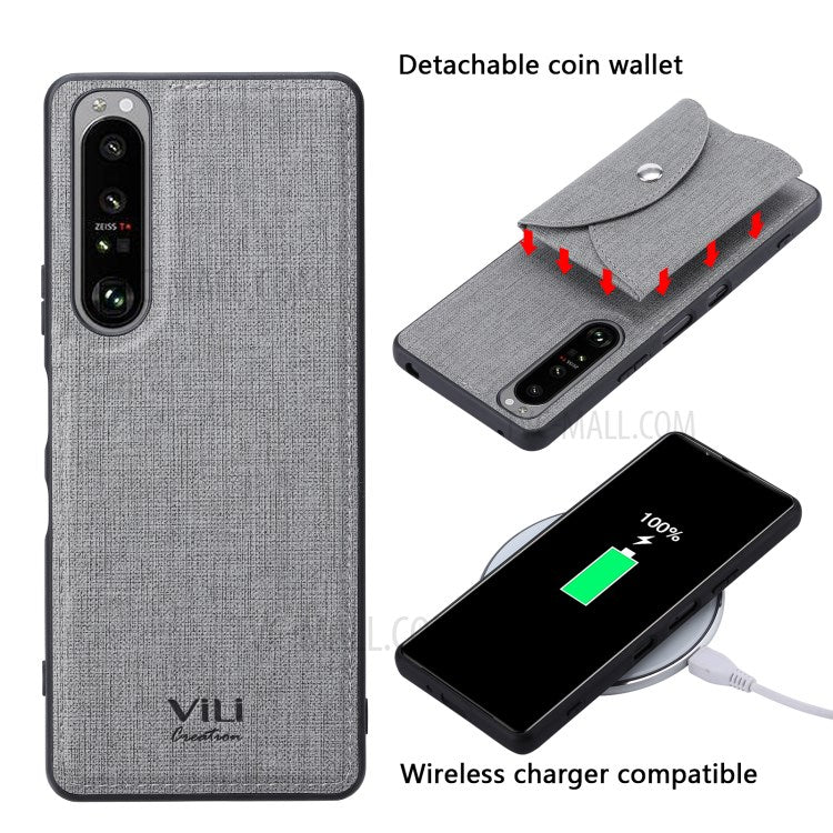 VILI T Series Leather Skin TPU Shell with Movable Magnetic-Absorbed Wallet for Sony Xperia 1 III 5G - Grey