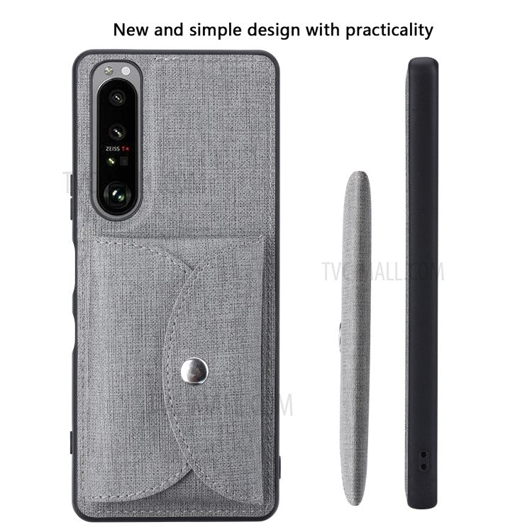 VILI T Series Leather Skin TPU Shell with Movable Magnetic-Absorbed Wallet for Sony Xperia 1 III 5G - Grey