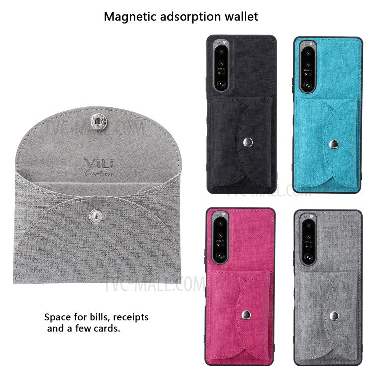 VILI T Series Leather Skin TPU Shell with Movable Magnetic-Absorbed Wallet for Sony Xperia 1 III 5G - Grey