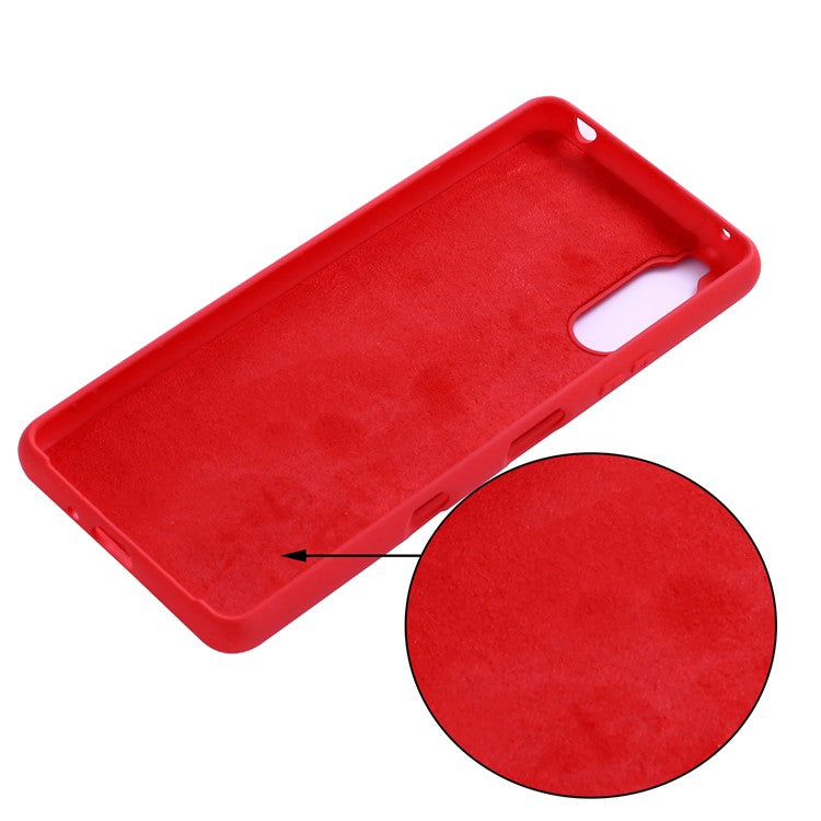 Solid Color Liquid Silicone Well-Protected Phone Protective Shell with Strap for Sony Xperia 1 III 5G - Red
