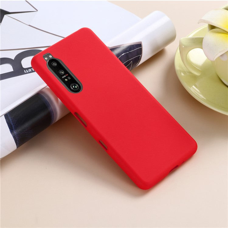Solid Color Liquid Silicone Well-Protected Phone Protective Shell with Strap for Sony Xperia 1 III 5G - Red