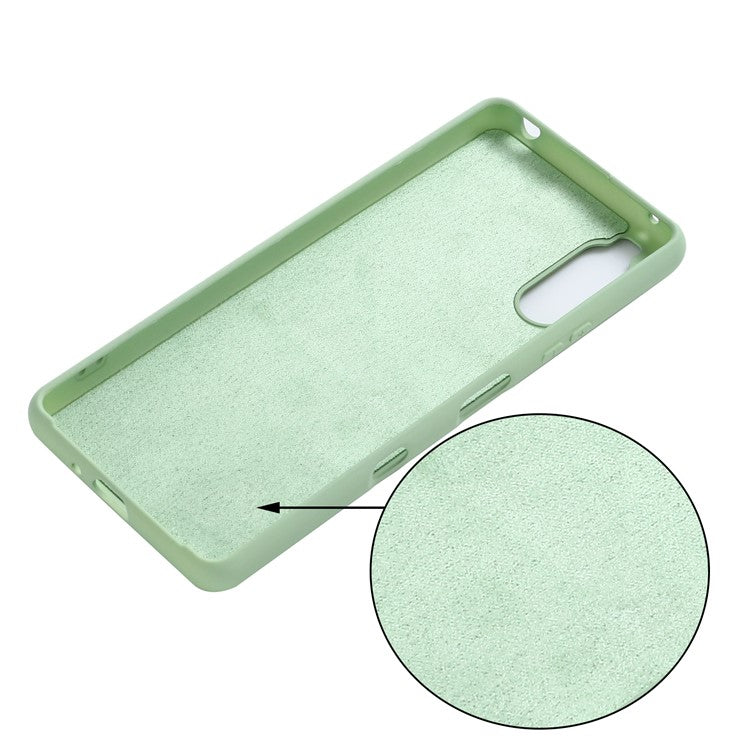 Solid Color Liquid Silicone Well-Protected Phone Protective Shell with Strap for Sony Xperia 1 III 5G - Green