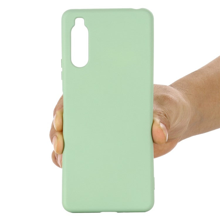 Solid Color Liquid Silicone Well-Protected Phone Protective Shell with Strap for Sony Xperia 1 III 5G - Green