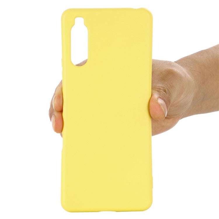 Solid Color Liquid Silicone Well-Protected Phone Protective Shell with Strap for Sony Xperia 1 III 5G - Yellow