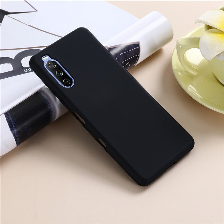 Solid Color Well-Protected Liquid Silicone Phone Protective Shell with Strap for Sony Xperia 10 III 5G - Black