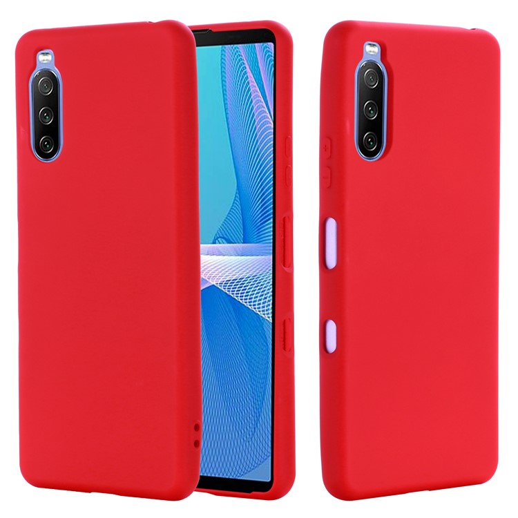 Solid Color Well-Protected Liquid Silicone Phone Protective Shell with Strap for Sony Xperia 10 III 5G - Red