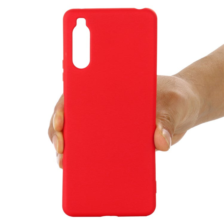 Solid Color Well-Protected Liquid Silicone Phone Protective Shell with Strap for Sony Xperia 10 III 5G - Red