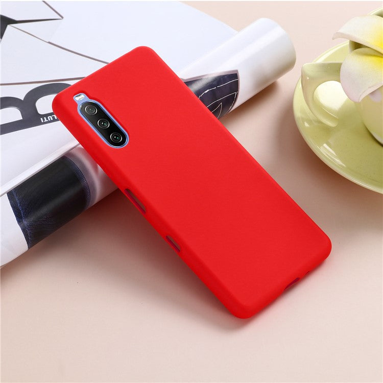 Solid Color Well-Protected Liquid Silicone Phone Protective Shell with Strap for Sony Xperia 10 III 5G - Red