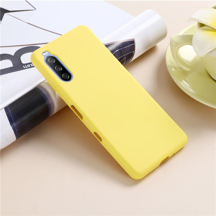 Solid Color Well-Protected Liquid Silicone Phone Protective Shell with Strap for Sony Xperia 10 III 5G - Yellow